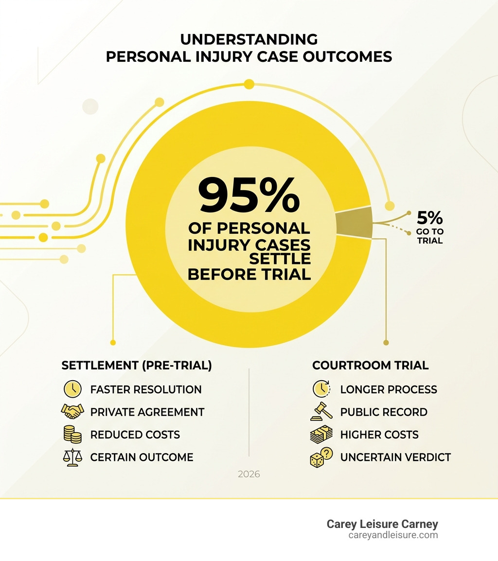 Infographic showing that 95 percent of personal injury cases settle before trial - personal injury process infographic 