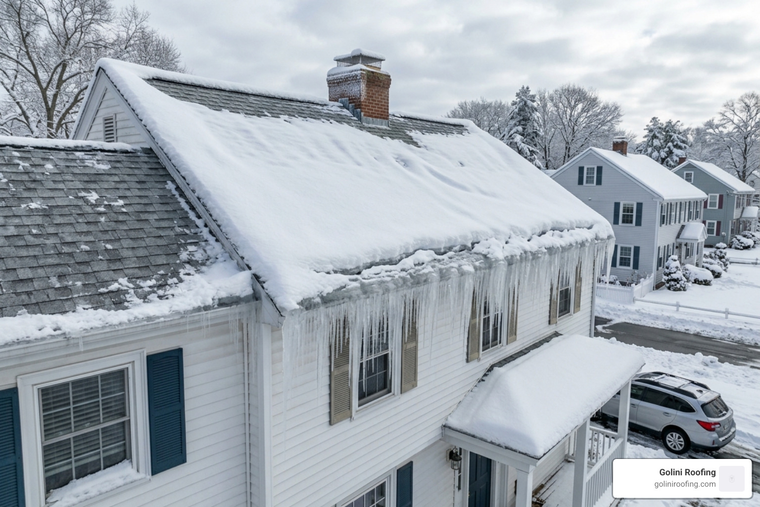 heavy snow accumulation on a Lynnfield roof causing potential ice dams - roofing contractor lynnfield ma heavy snow accumulation on a Lynnfield roof causing potential ice dams - roofing contractor lynnfield ma