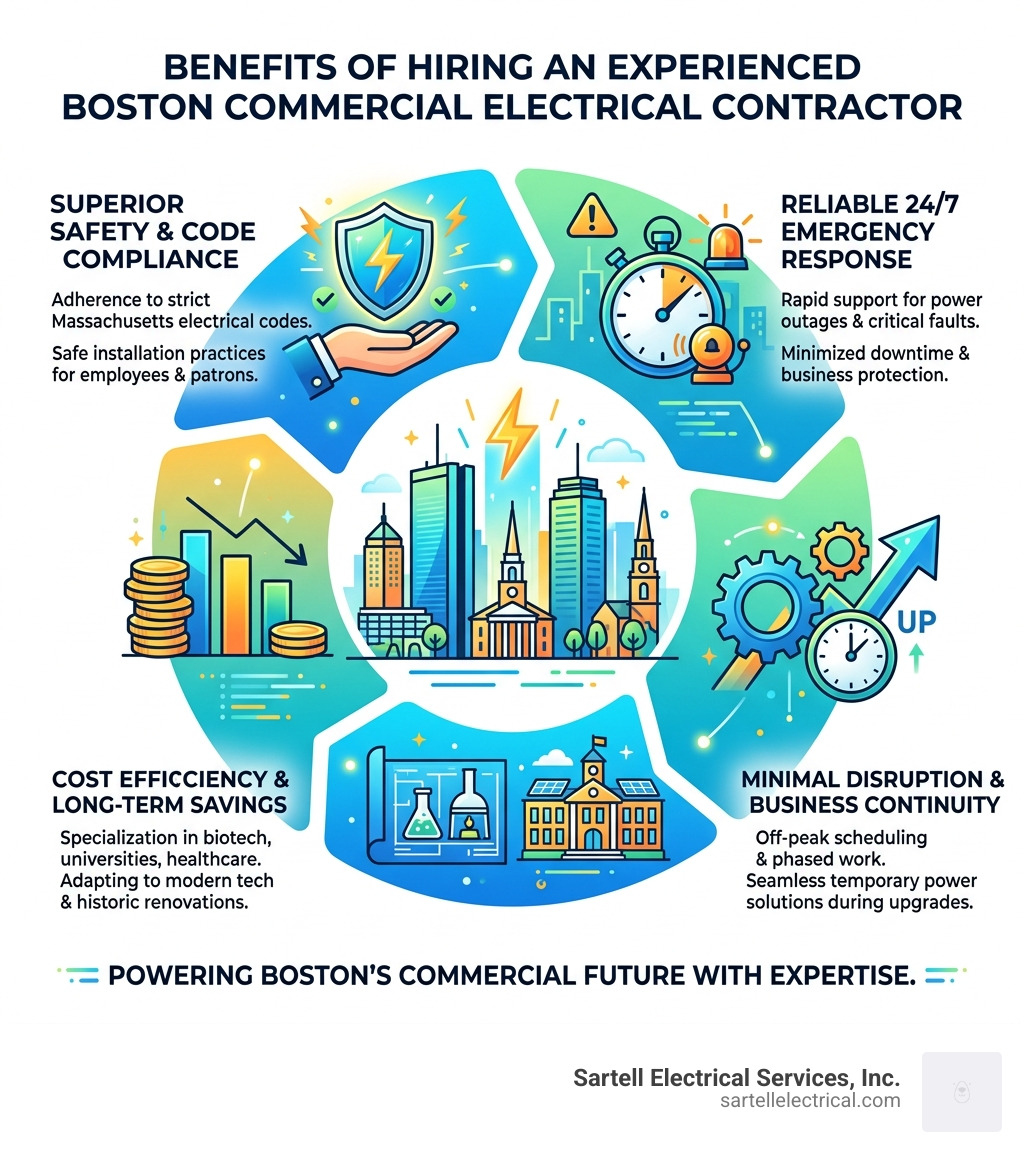 Infographic summarizing the benefits of hiring an experienced commercial electrical contractor in Boston - commercial Infographic summarizing the benefits of hiring an experienced commercial electrical contractor in Boston - commercial