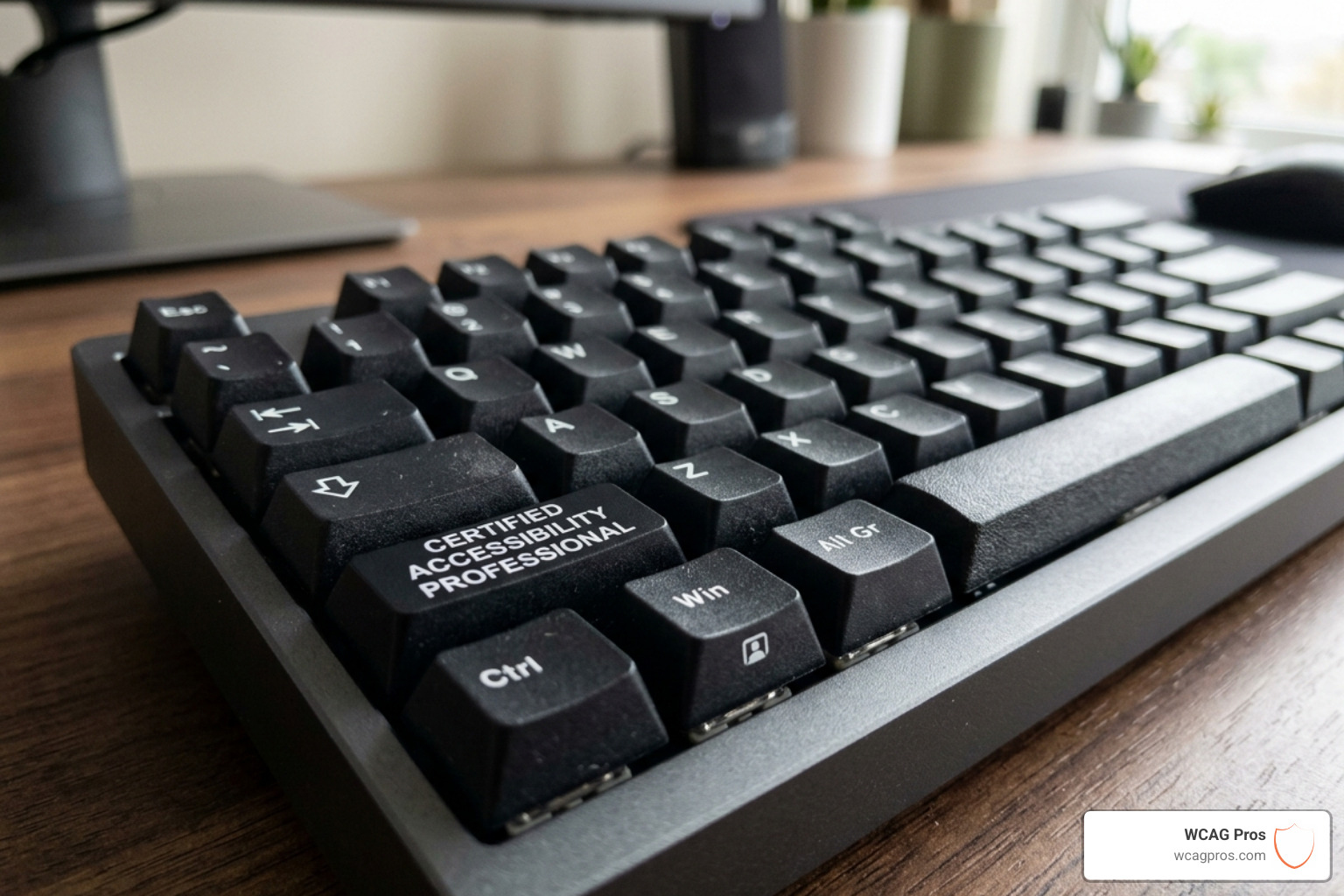 A close up of a keyboard with a custom key that says Certified Accessibility Professional - accessibility professional A close up of a keyboard with a custom key that says Certified Accessibility Professional - accessibility professional