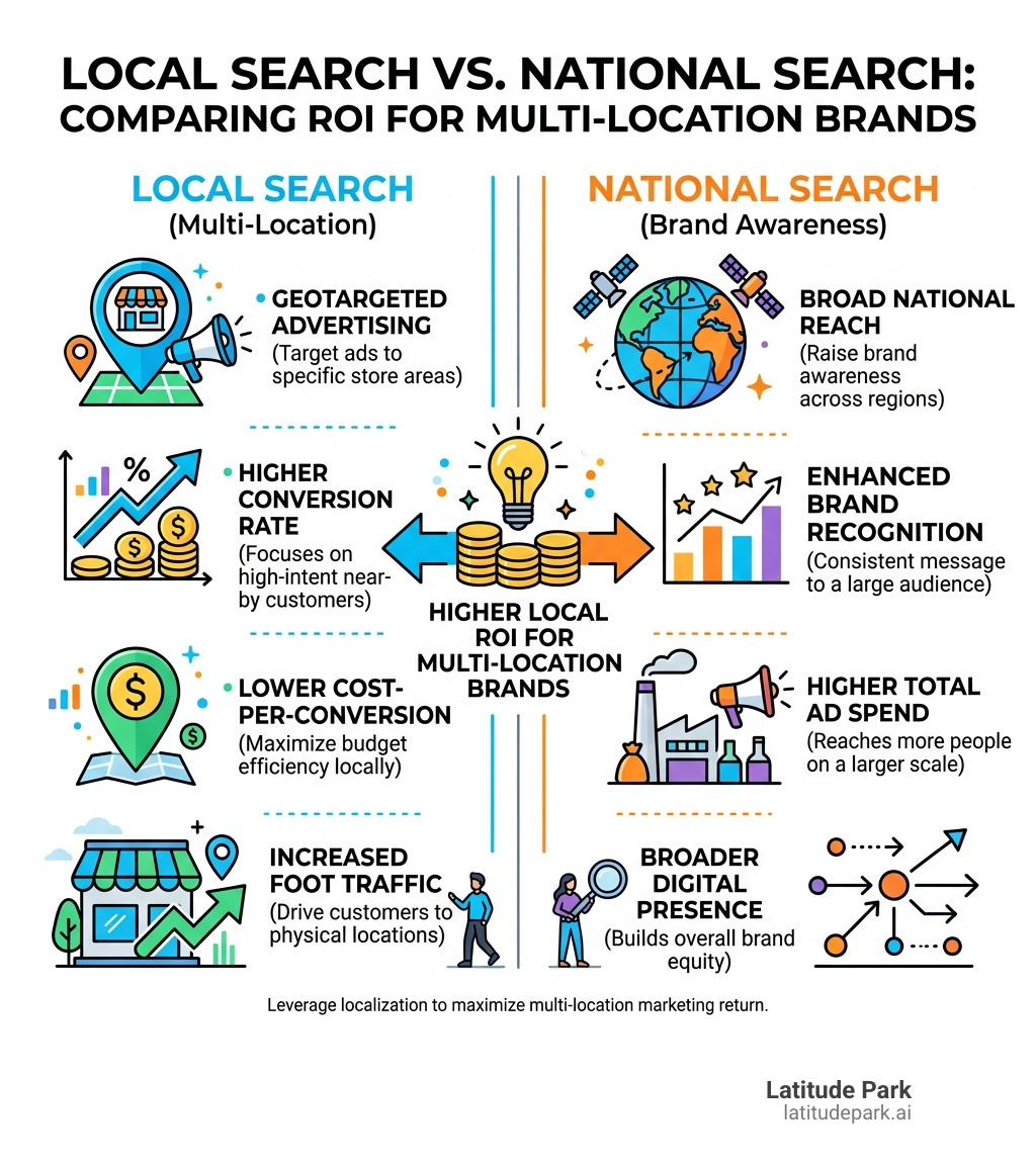 Infographic showing the ROI of local search vs. national search for multi-location brands - local advertising for