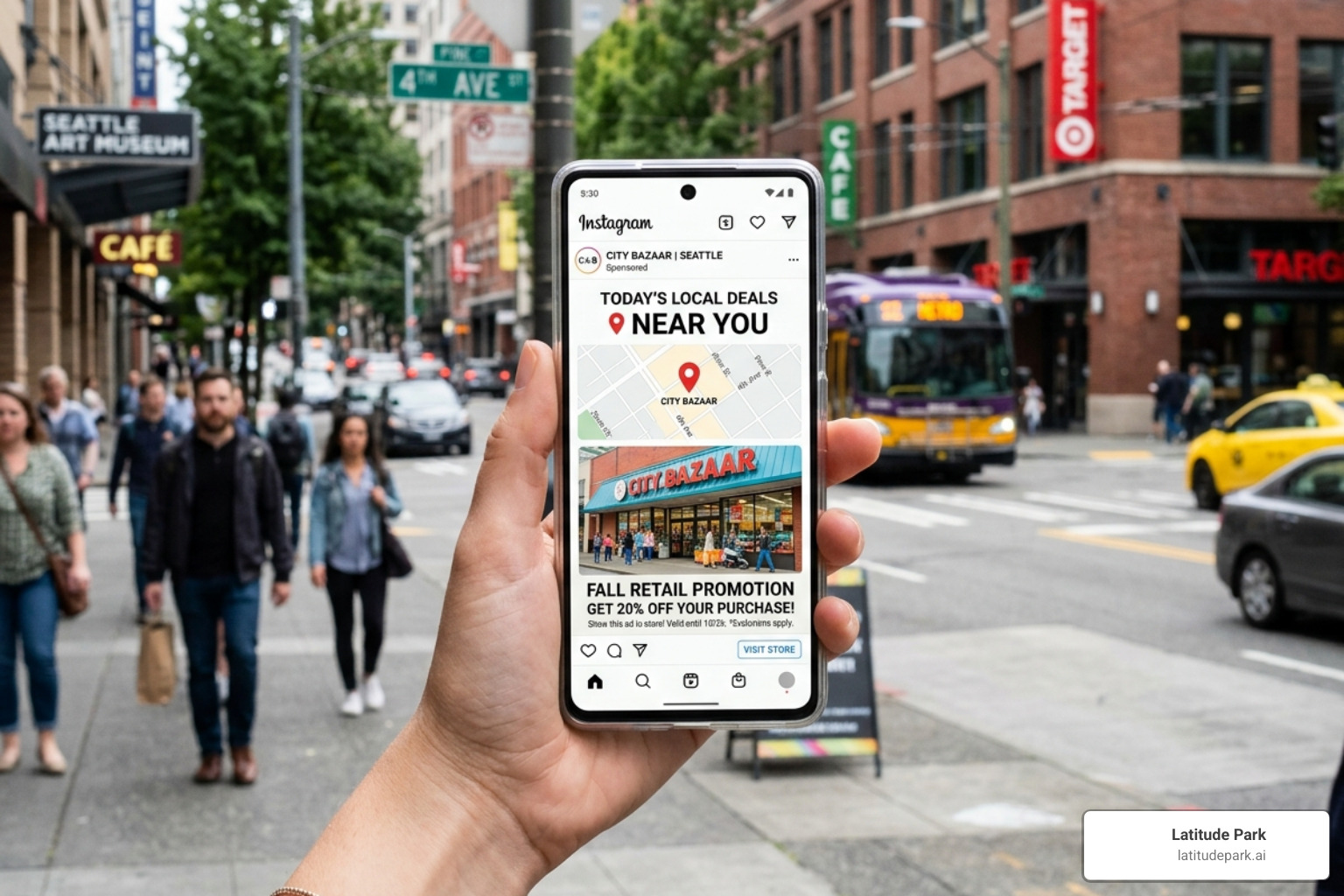 Localized social media ad showing a 'near you' promotion for a retail store - local advertising for multi-location businesses
