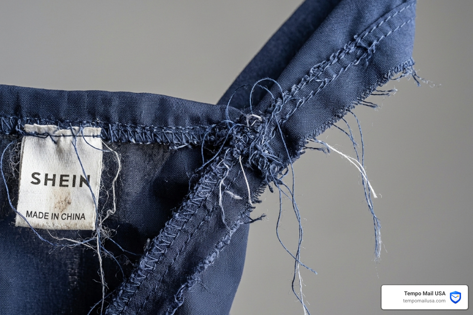 A close-up of a Shein garment with loose threads and poor stitching - is shein a scam A close-up of a Shein garment with loose threads and poor stitching - is shein a scam