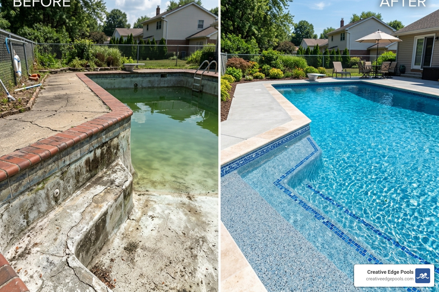 Pool renovation before and after - pool resurface