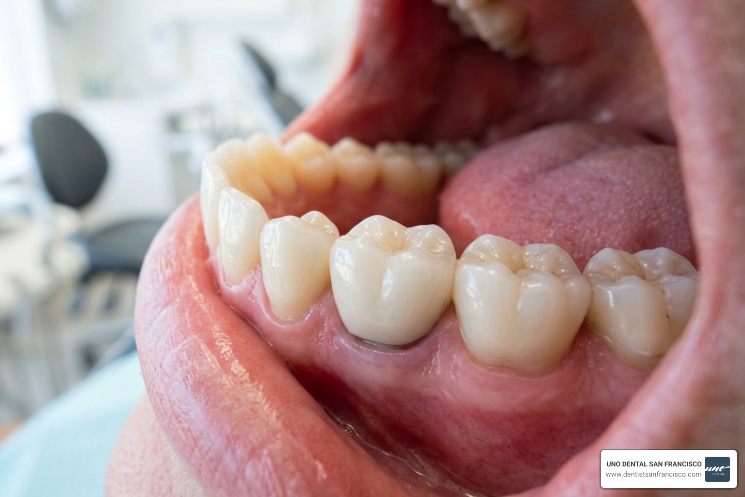 A successful, fully healed dental implant with a natural-looking crown - dangers of one day dental implants A successful, fully healed dental implant with a natural-looking crown - dangers of one day dental implants