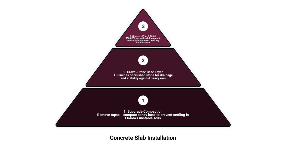 Infographic comparing concrete slab layers vs paver base preparation for Florida driveways - Concrete vs Pavers infographic