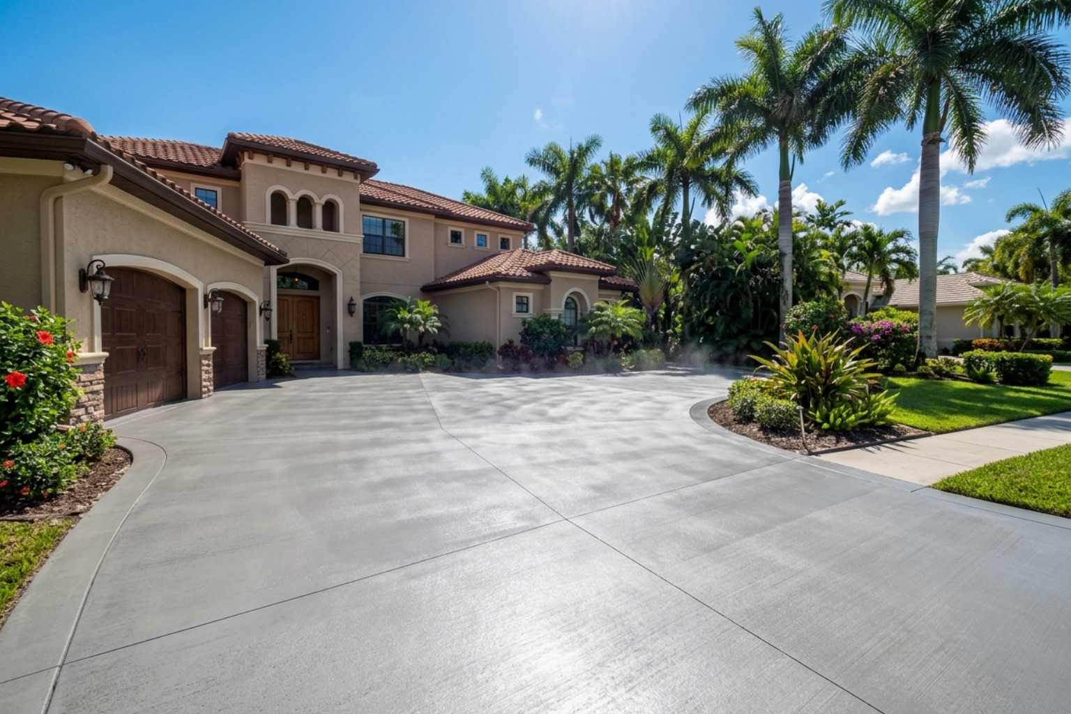High-strength concrete driveway under the intense Florida sun - Concrete vs Pavers