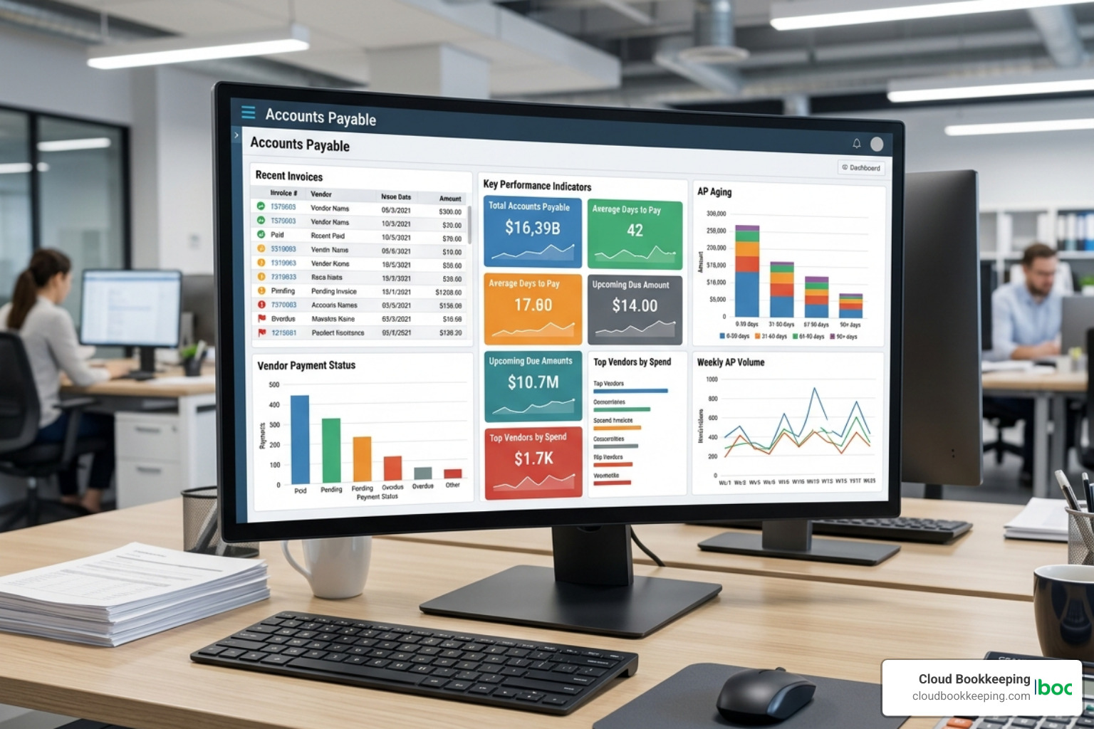 A digital dashboard showing real-time financial data in accounts payable services - accounts payable services