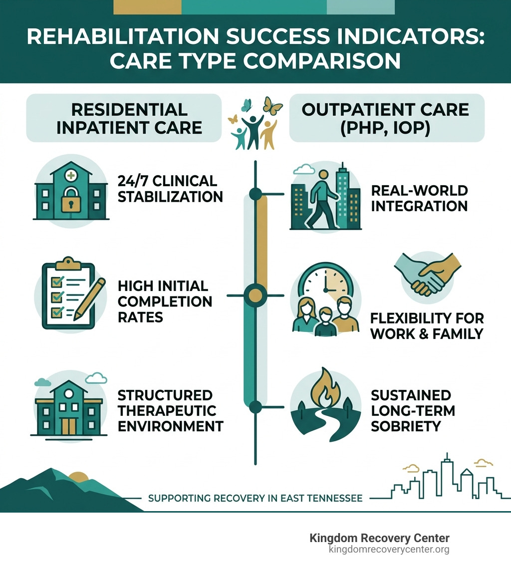 Success rates comparing residential vs outpatient care - rehab centers in knoxville tennessee infographic 