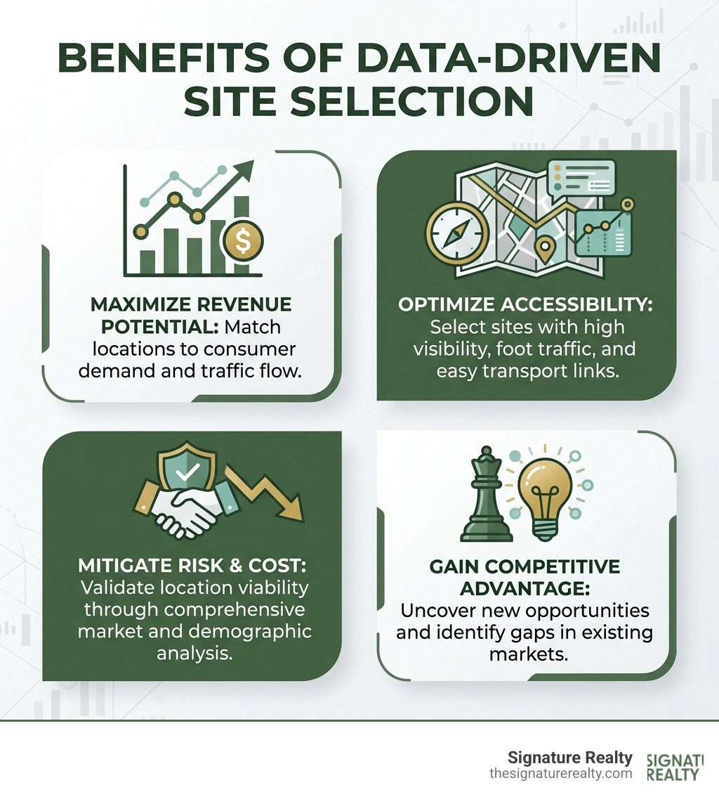 Infographic showing the benefits of data-driven site selection - South Florida retail lease infographic Infographic showing the benefits of data-driven site selection - South Florida retail lease infographic