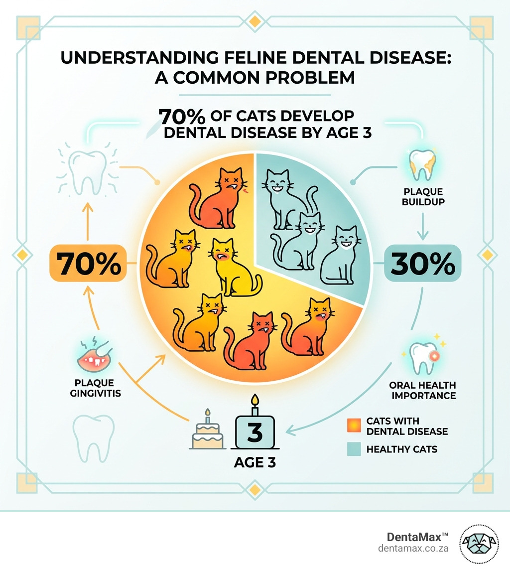 Stat showing 70% of cats have dental disease by age 3 - chlorhexidine oral rinse for cats infographic Stat showing 70% of cats have dental disease by age 3 - chlorhexidine oral rinse for cats infographic