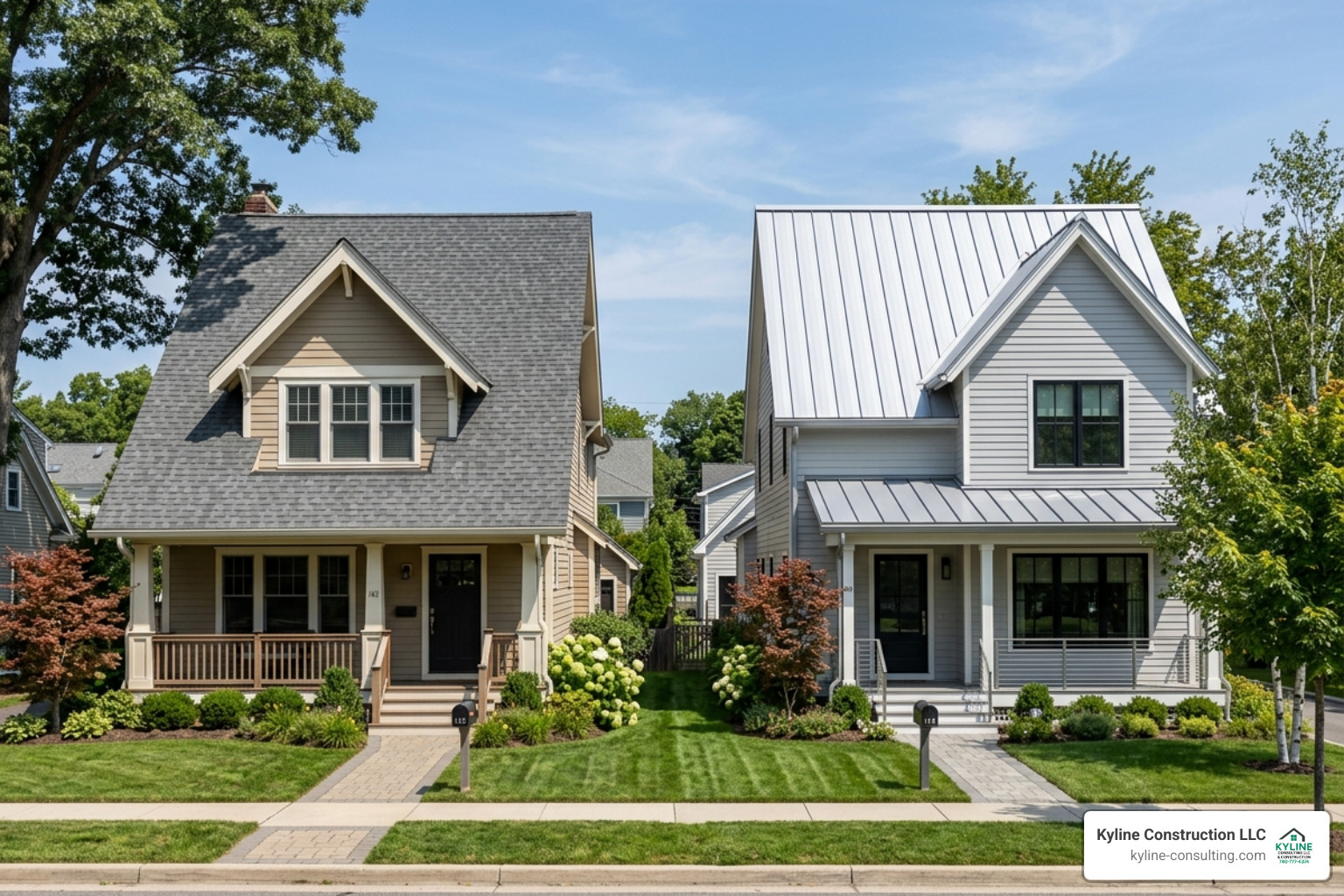 A comparison of asphalt shingles and standing seam metal roofing on a residential home - roofing