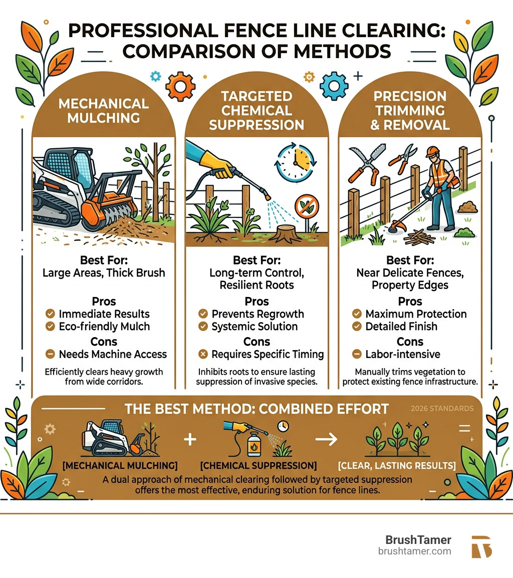 Comparison of professional clearing methods - fence line clearing infographic 