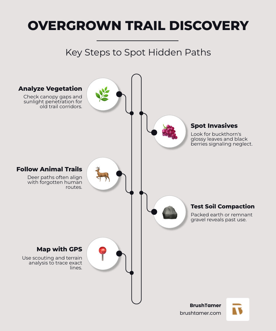 10-step overgrown trail discovery and restoration process infographic - overgrown trail infographic