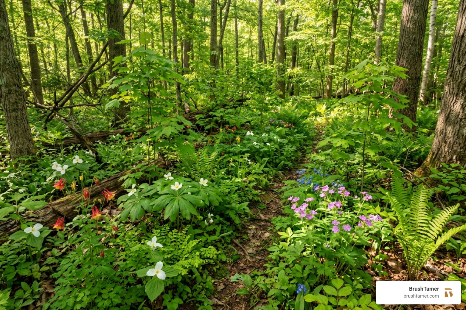 restored forest understory in Lower Michigan showing native growth - what is habitat restoration