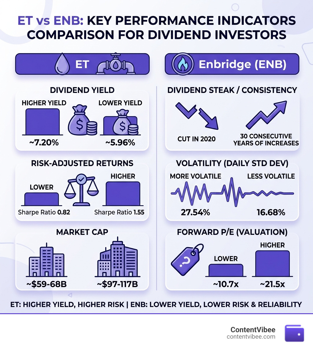 ET vs ENB key performance indicators comparison infographic for dividend investors - ET vs Enbridge Investment Dividend