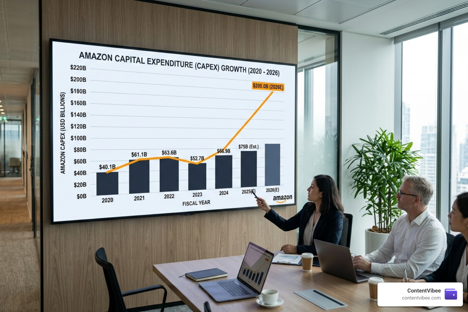 Chart showing Amazon's 2026 capital expenditure growth reaching $200 billion - Amazon Anthropic Investment Strategy and AI