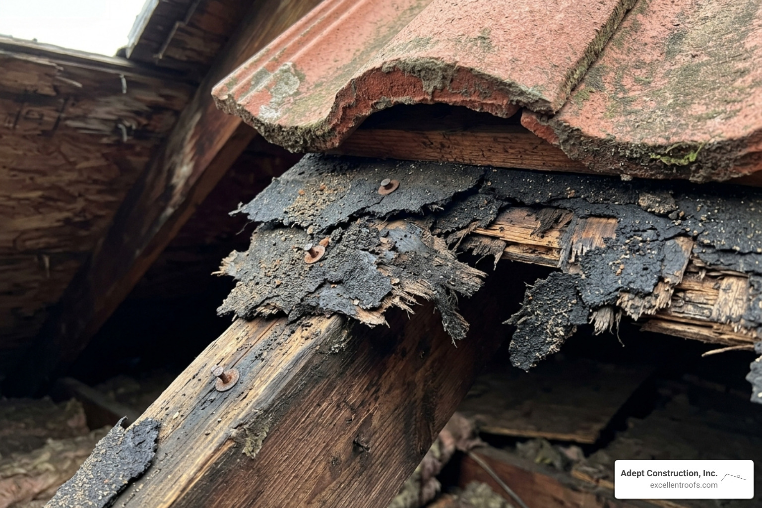 deteriorated felt underlayment beneath a lifted tile - repairing tile roof leaks