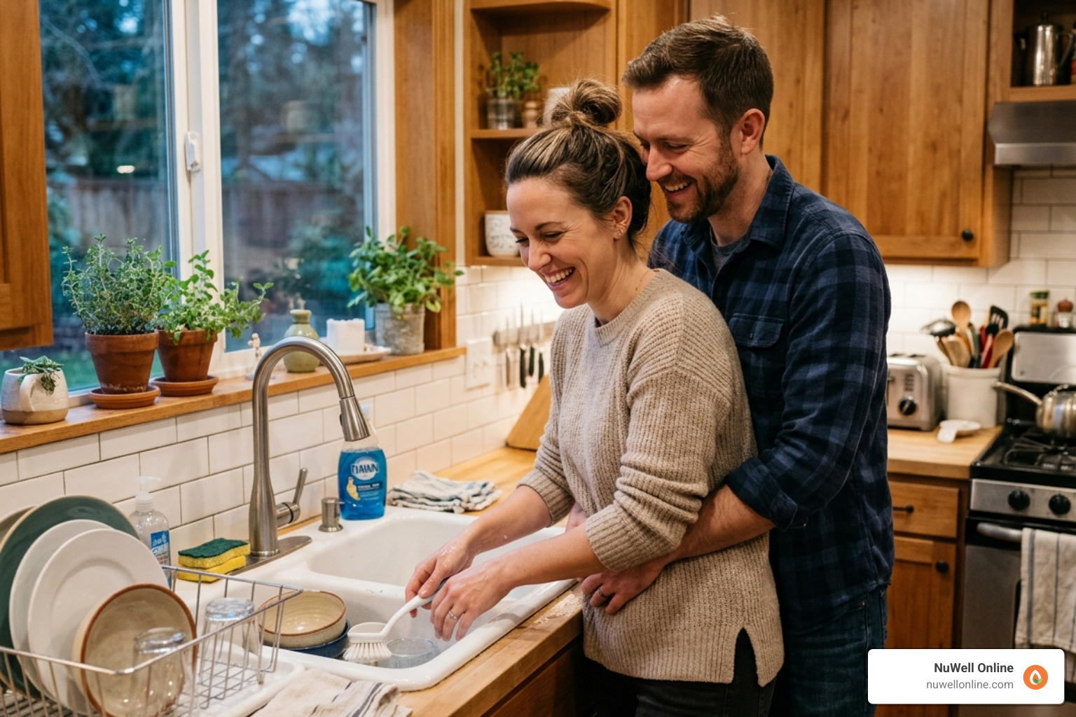 husband serving his wife by helping with household chores or offering a comforting gesture - characteristics of a good