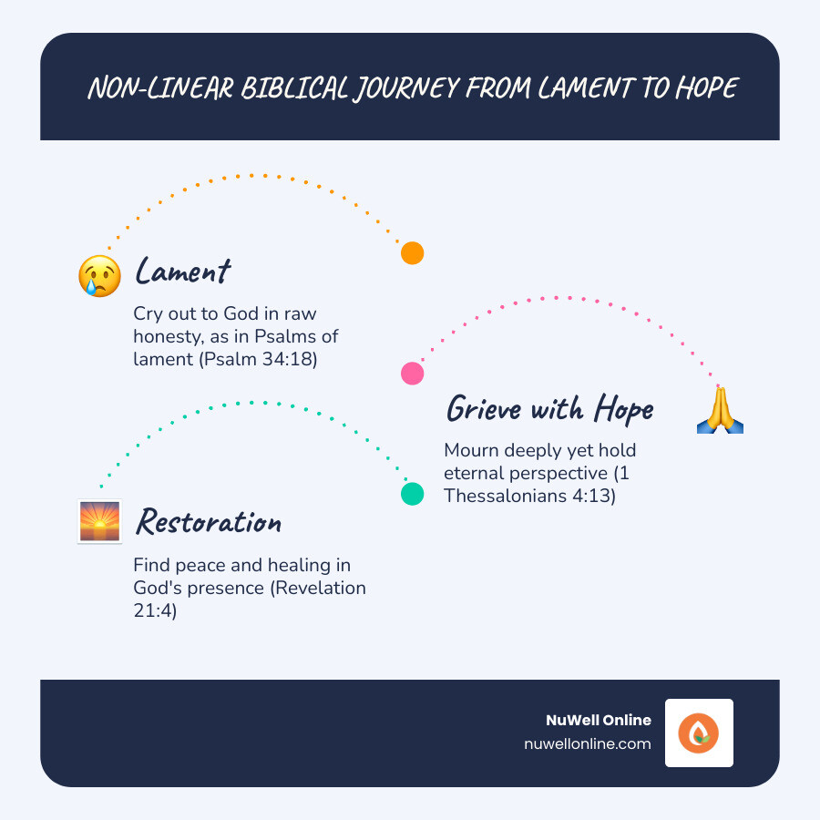 Infographic: The non-linear biblical journey from lament to hope, showing stages of grief and Scripture anchors - Biblical Infographic: The non-linear biblical journey from lament to hope, showing stages of grief and Scripture anchors - Biblical
