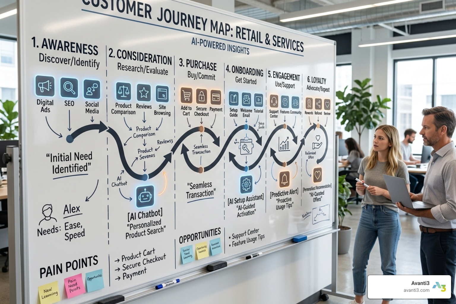 Customer journey map showing AI touchpoints - AI powered customer service