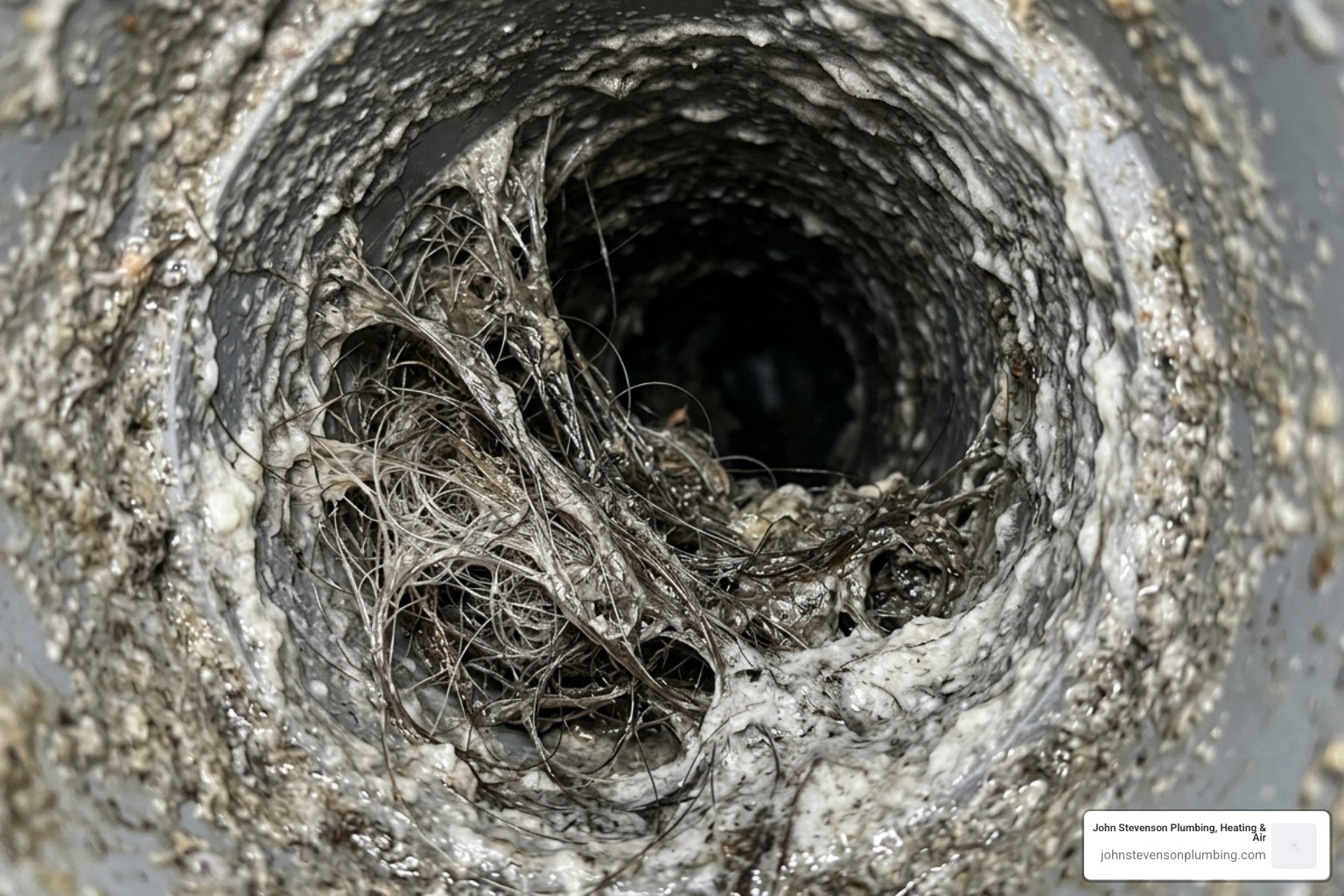 hair and soap scum buildup inside a bathroom drain pipe - how to prevent clogged drains