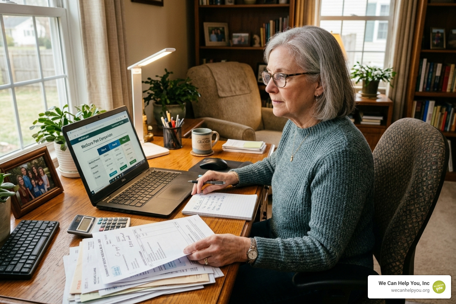 Senior reviewing medical bills and comparing plan costs - Affordable Medicare Michigan Senior reviewing medical bills and comparing plan costs - Affordable Medicare Michigan