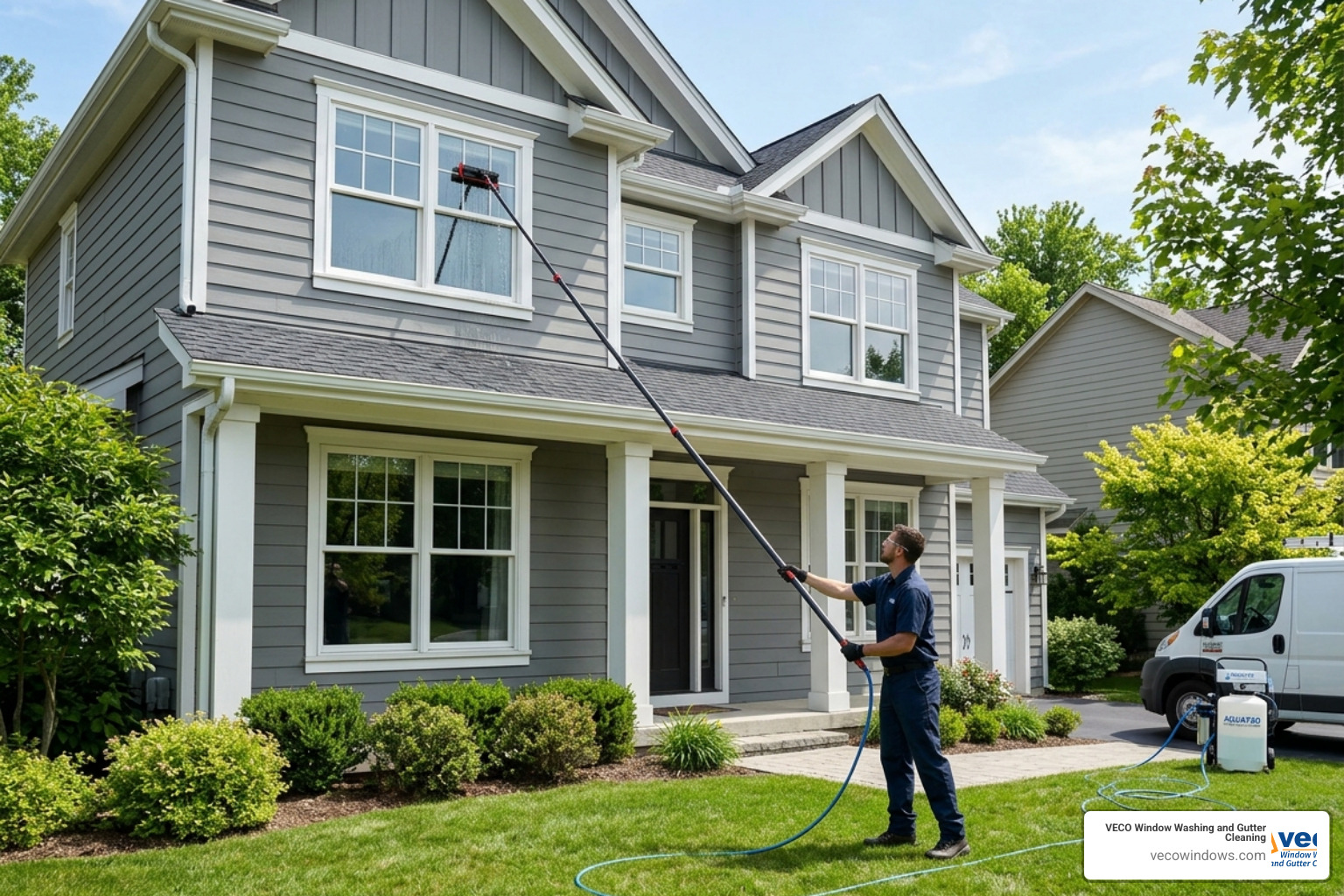 multi-story home being cleaned safely with extension poles - home window cleaning services multi-story home being cleaned safely with extension poles - home window cleaning services