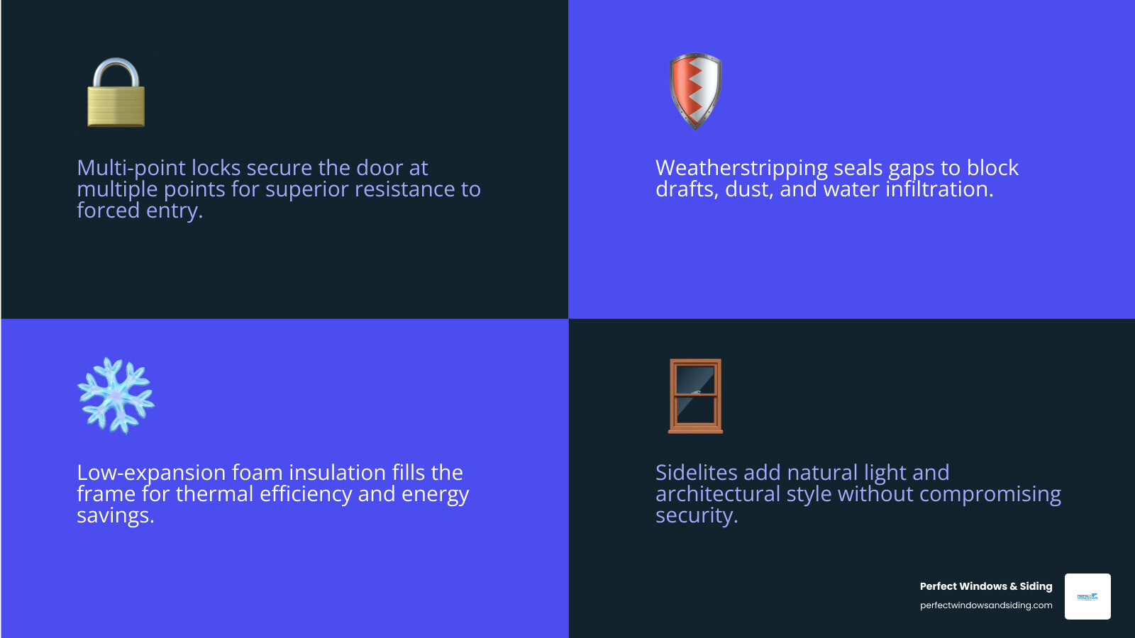 Infographic showing components of a modern entry door system including frame, weatherstripping, insulation foam, multi-point Infographic showing components of a modern entry door system including frame, weatherstripping, insulation foam, multi-point