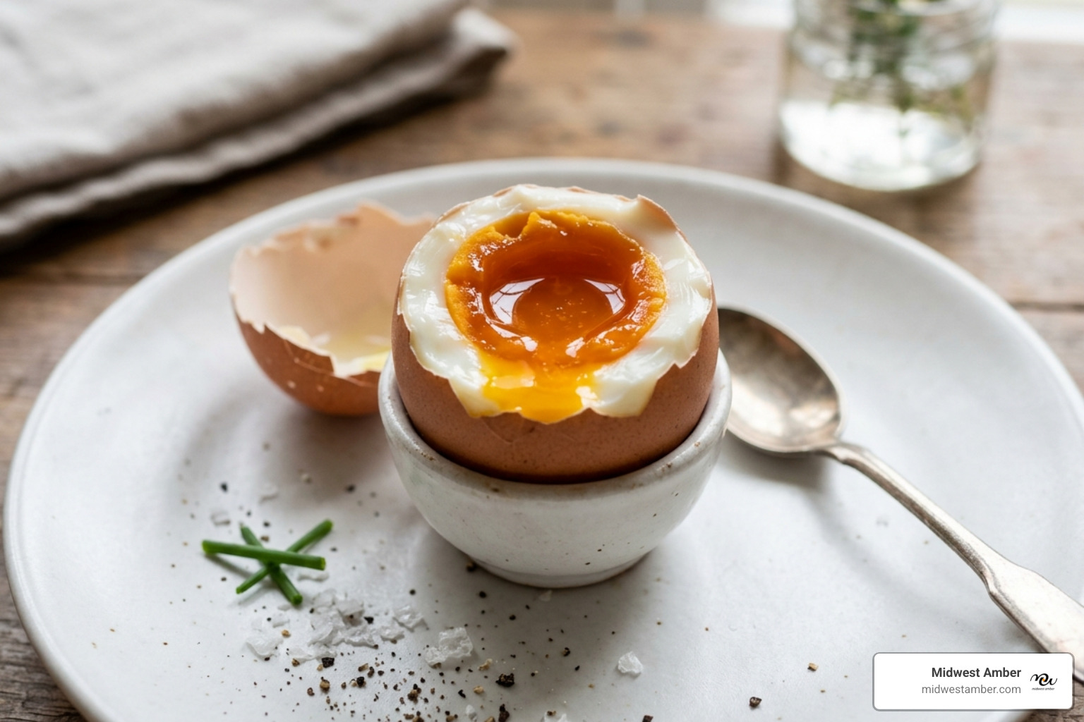 A rich, jammy soft-boiled egg with a deep amber center - amber egg yolk A rich, jammy soft-boiled egg with a deep amber center - amber egg yolk