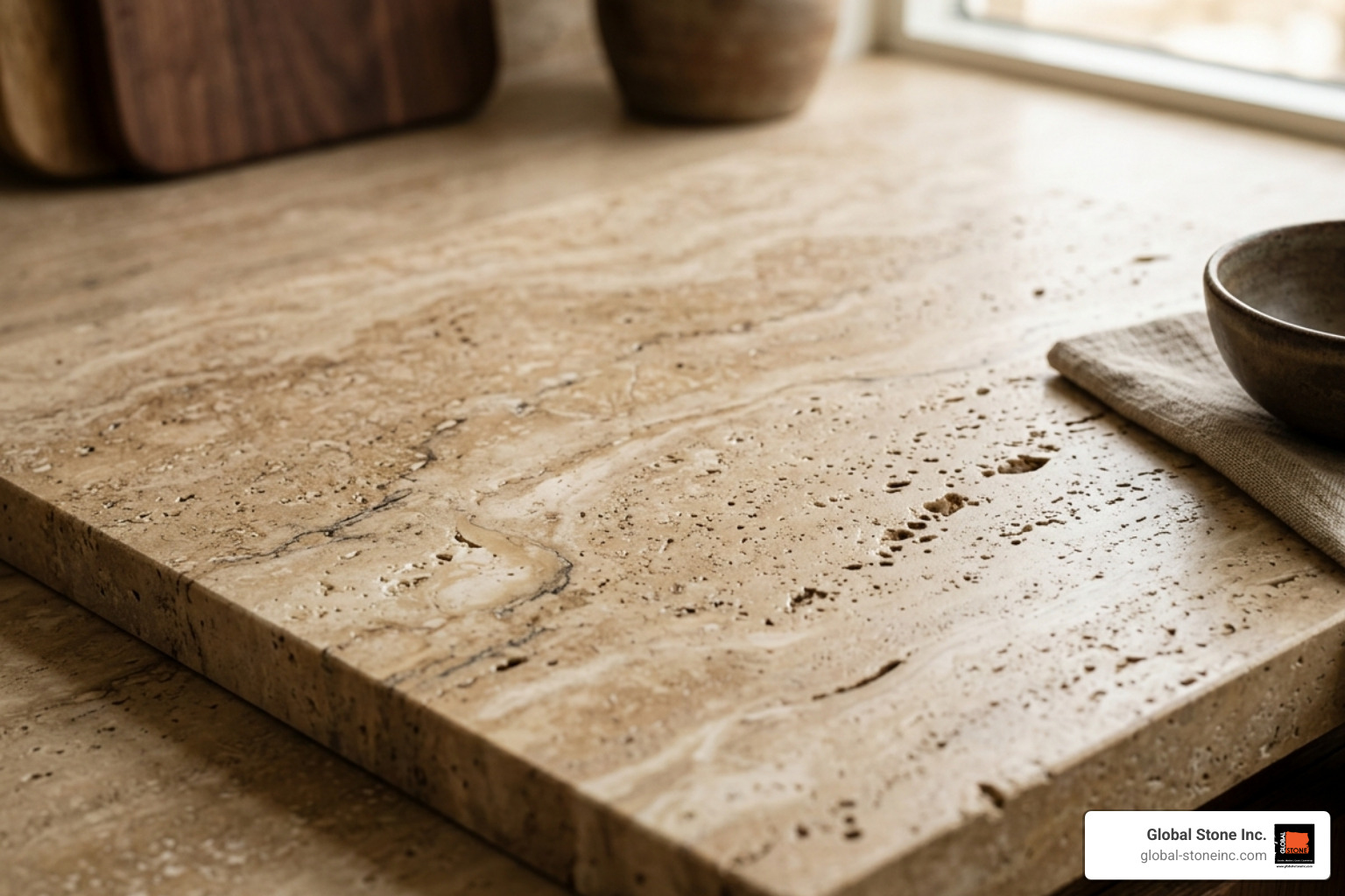 honed travertine slab with earthy beige and tan tones - travertine countertops