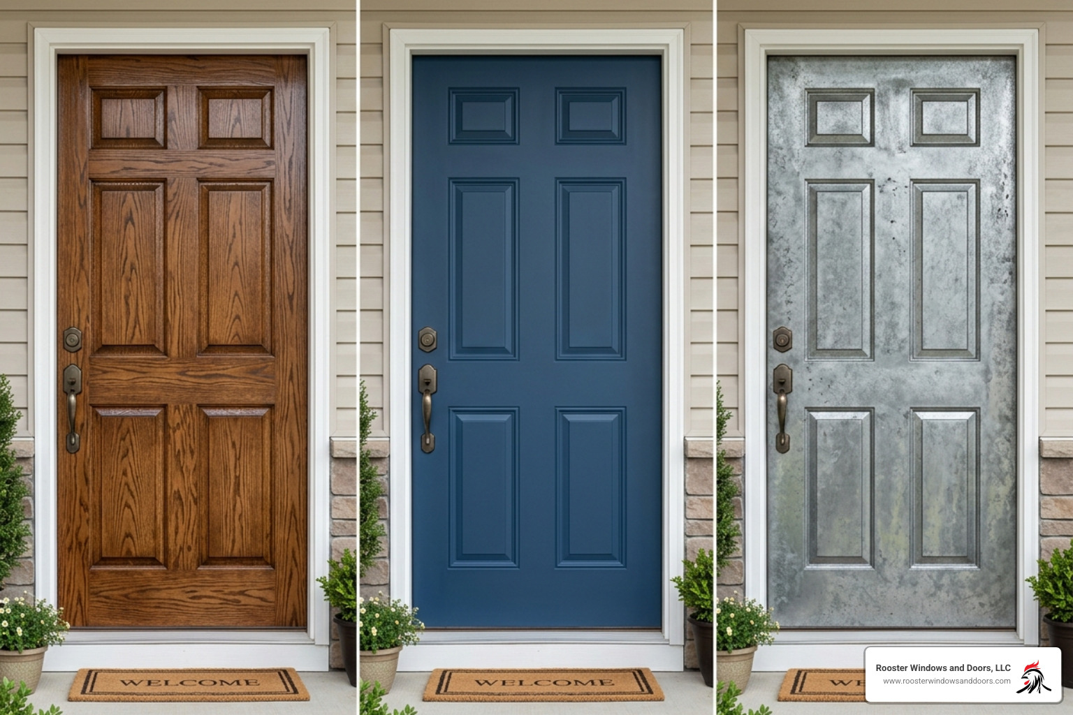 Comparison of wood, fiberglass, and steel door textures side by side - 6 panel front door Comparison of wood, fiberglass, and steel door textures side by side - 6 panel front door