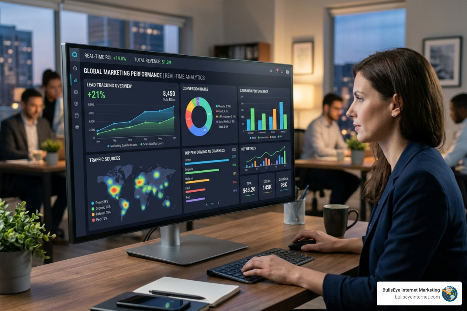 Data-driven marketing dashboard showing real-time ROI and lead tracking - Digital agency Miami Data-driven marketing dashboard showing real-time ROI and lead tracking - Digital agency Miami