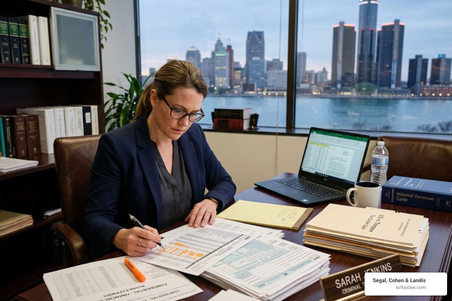 Business financial records and tax documents under review by Detroit criminal tax attorney - Criminal tax attorney Detroit