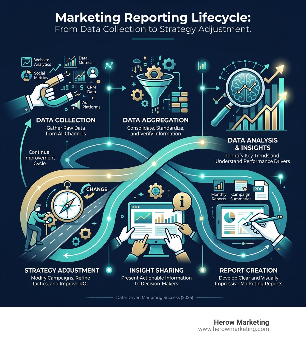 Marketing reporting lifecycle infographic from data collection to strategy adjustment - marketing report sample pdf Marketing reporting lifecycle infographic from data collection to strategy adjustment - marketing report sample pdf