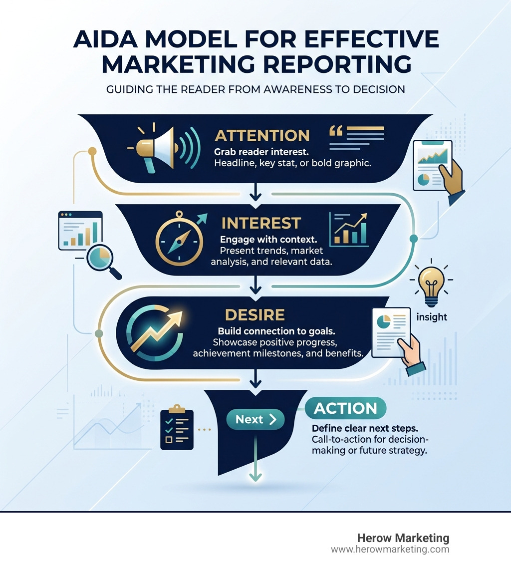 AIDA model infographic (Attention, Interest, Desire, Action) for marketing reporting - marketing report sample pdf AIDA model infographic (Attention, Interest, Desire, Action) for marketing reporting - marketing report sample pdf