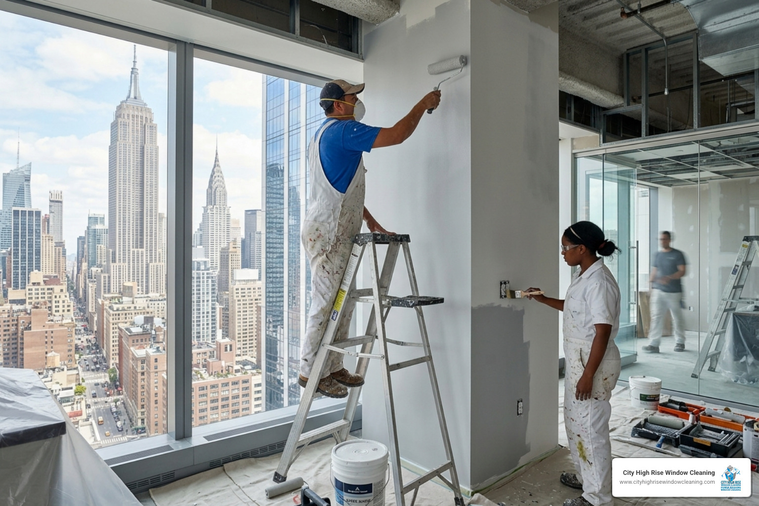 Professional interior office painting in a Manhattan skyscraper - commercial painting NYC Professional interior office painting in a Manhattan skyscraper - commercial painting NYC