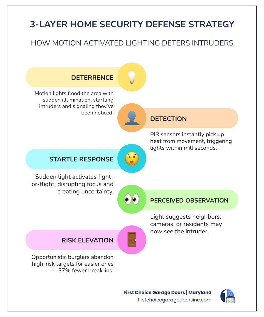 3-layer home security defense strategy: deterrence lighting, detection cameras, response alarms - how motion activated