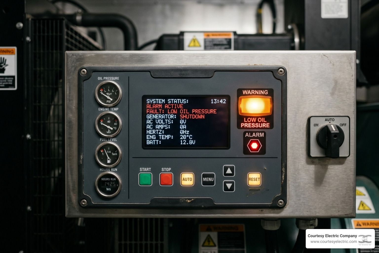 generator control panel showing a status alert and warning light - signs your generator needs professional attention generator control panel showing a status alert and warning light - signs your generator needs professional attention