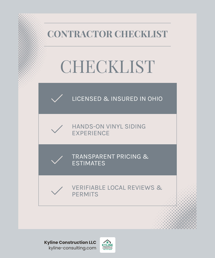 Gahanna Ohio siding installation cost breakdown and contractor checklist infographic - siding installation contractor