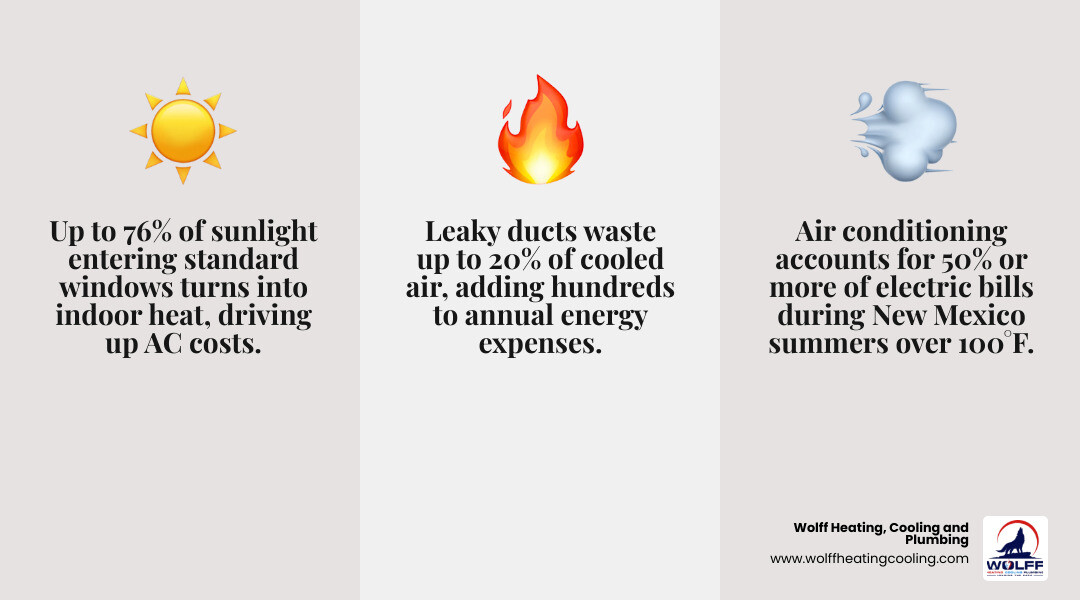 Infographic showing top ways heat enters a desert home and tips to block it for summer energy savings - summer energy saving Infographic showing top ways heat enters a desert home and tips to block it for summer energy savings - summer energy saving