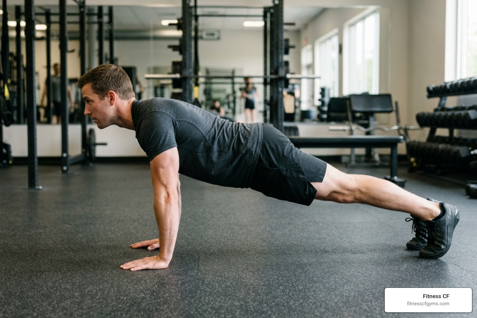 Proper push-up form showing straight back and engaged core - abs chest and arms workout at home without equipment Proper push-up form showing straight back and engaged core - abs chest and arms workout at home without equipment