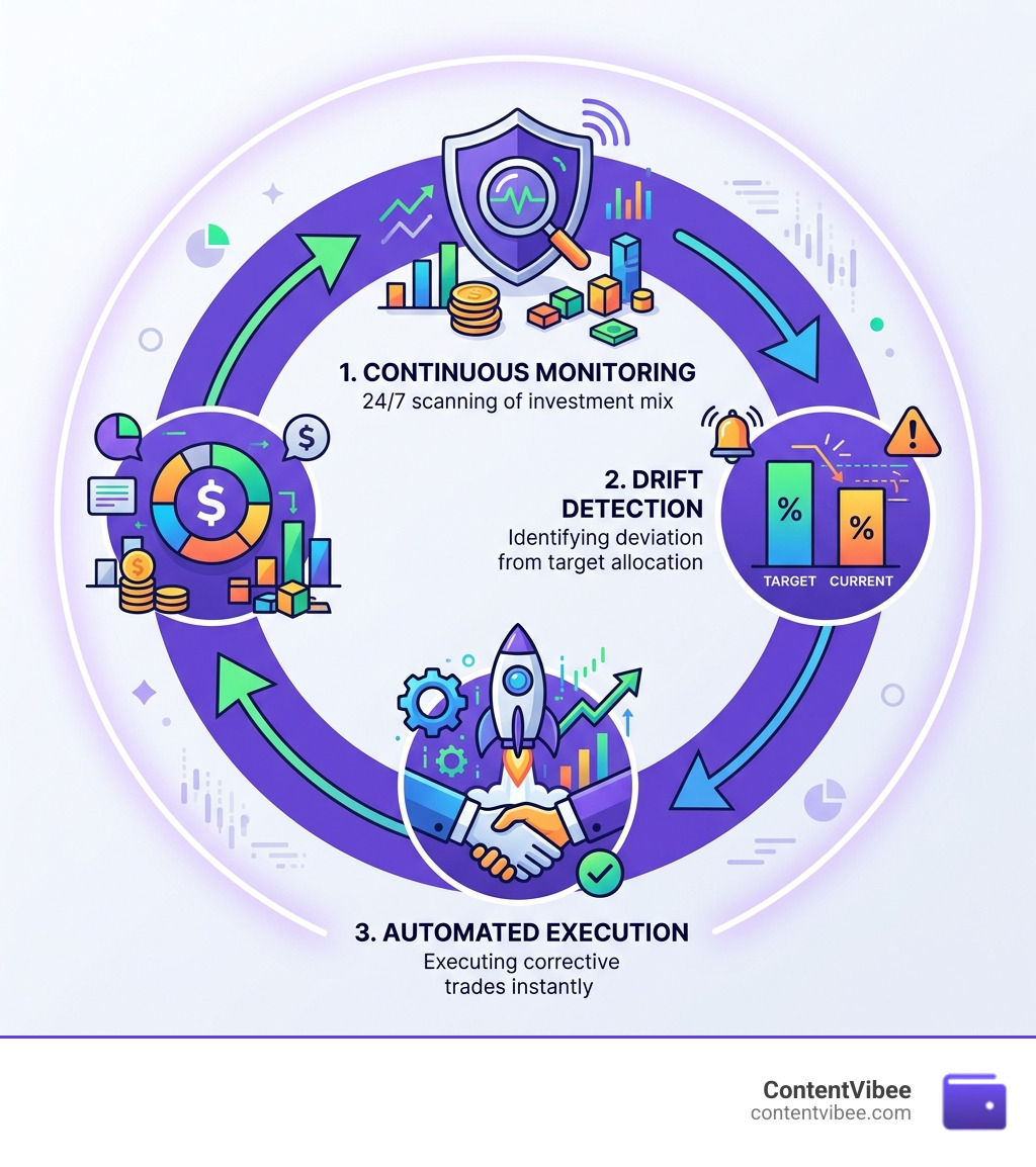 circular process of portfolio monitoring, drift detection, and automated trade execution - automated portfolio rebalancing