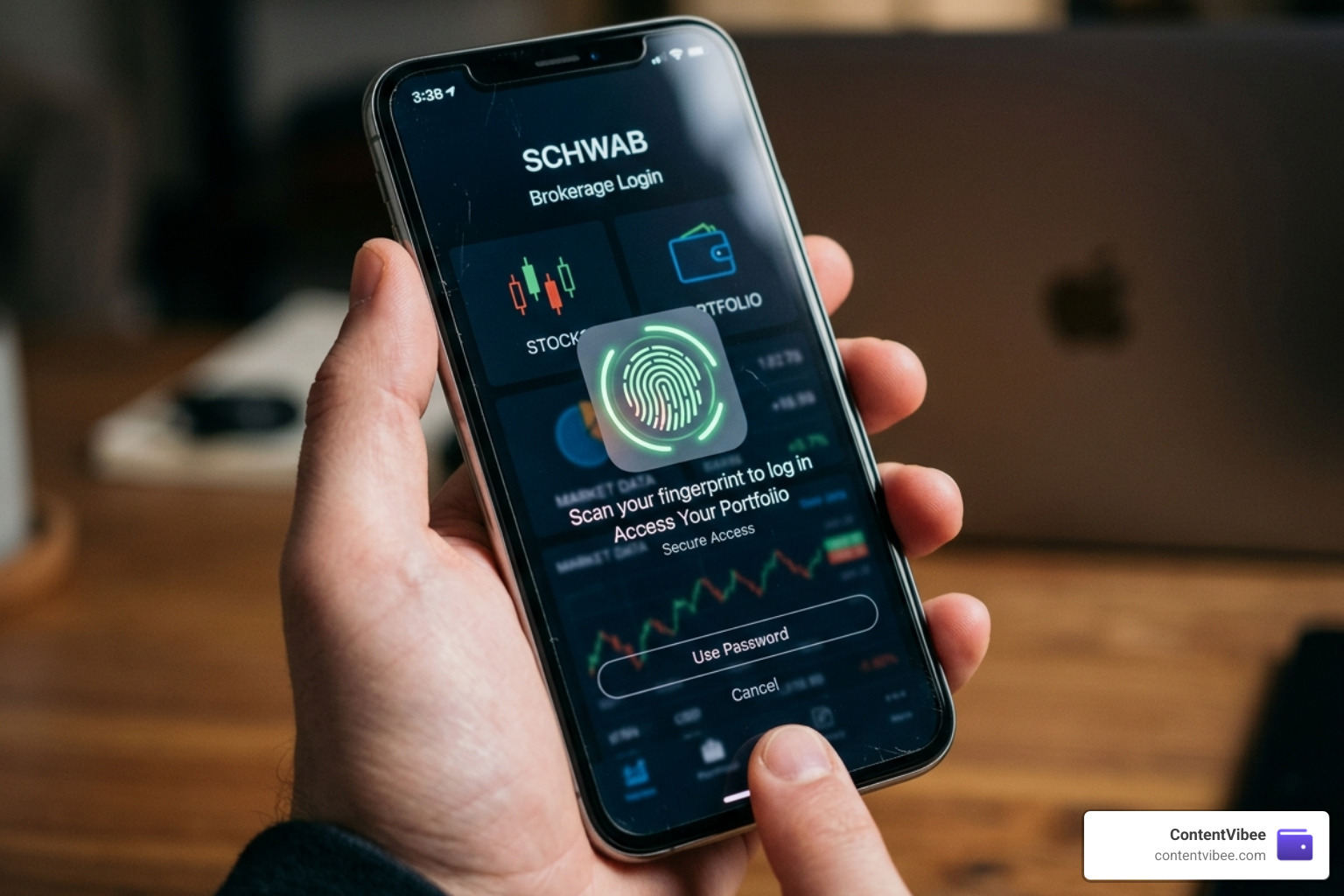 A secure biometric login screen for a brokerage account - portfolio risk management tool
