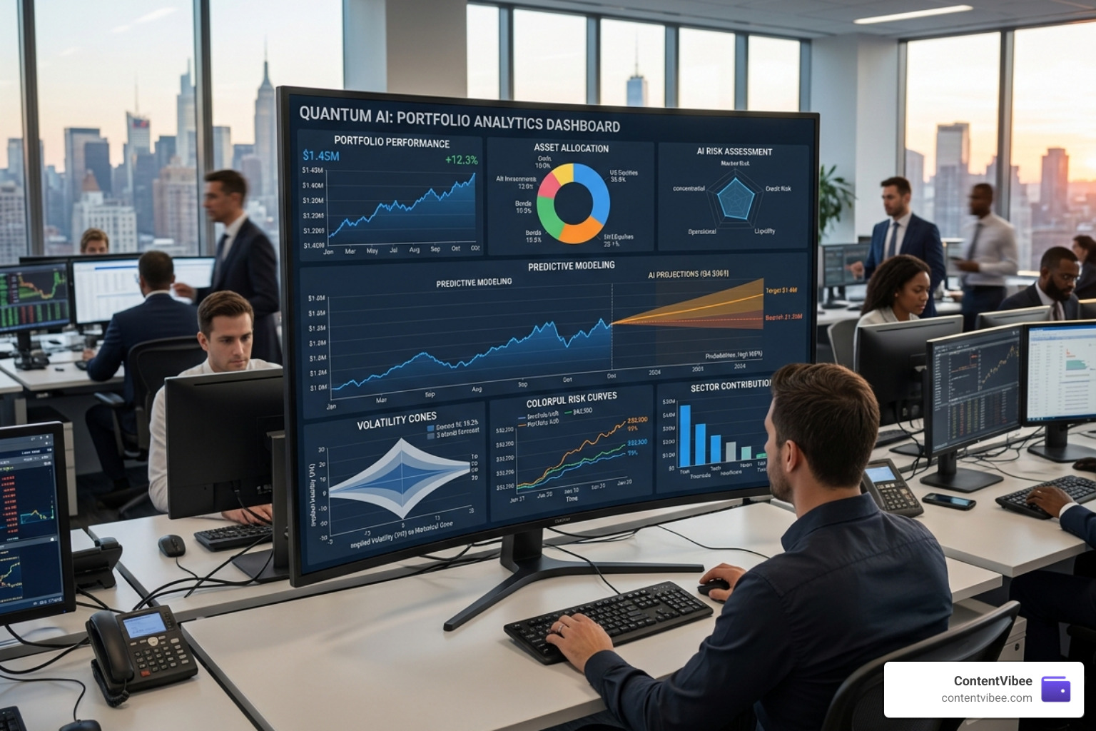 AI-driven portfolio analytics showing risk curves and predictive modeling - investment portfolio management software