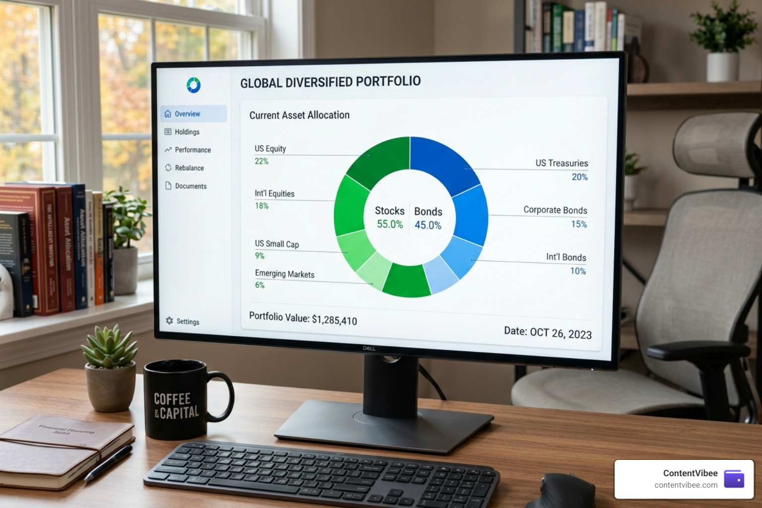 digital portfolio diversification showing stocks and bonds - robo advisor for beginners