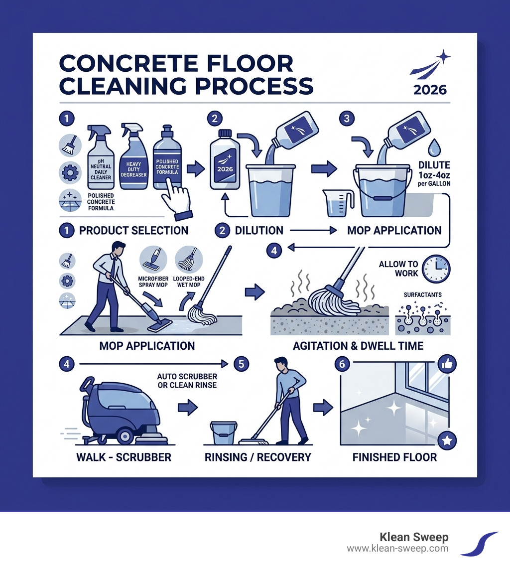 Infographic: concrete cleaning process from product selection to finished floor - concrete mop cleaner infographic Infographic: concrete cleaning process from product selection to finished floor - concrete mop cleaner infographic