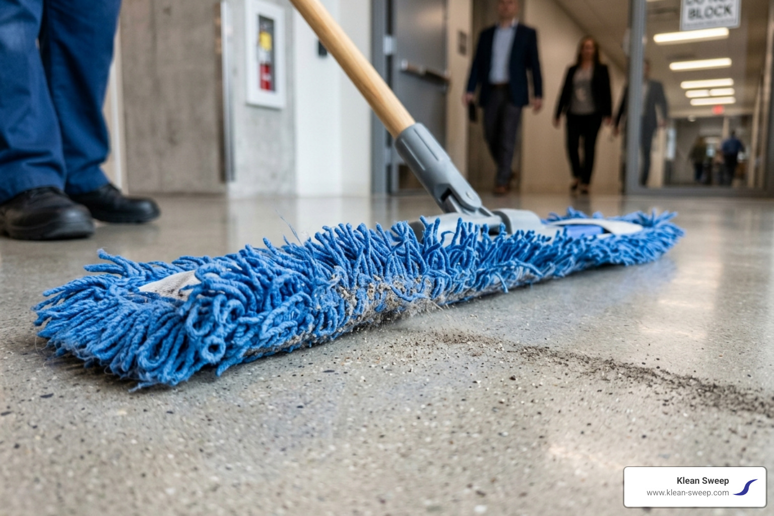 microfiber dust mop lifting fine grit from a polished concrete surface - polished concrete floor cleaning microfiber dust mop lifting fine grit from a polished concrete surface - polished concrete floor cleaning