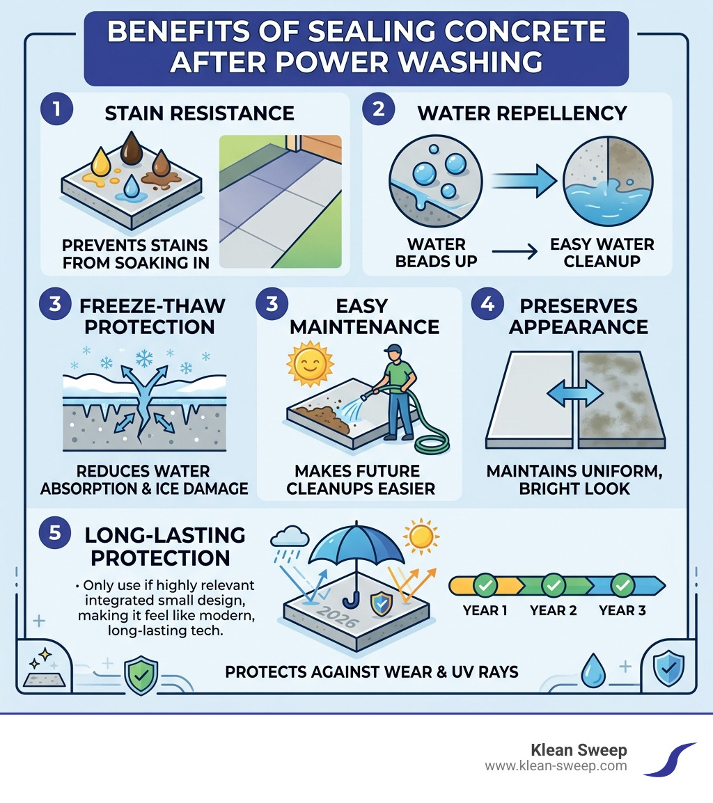 infographic showing the benefits of sealing concrete after power washing - power wash concrete floor infographic infographic showing the benefits of sealing concrete after power washing - power wash concrete floor infographic