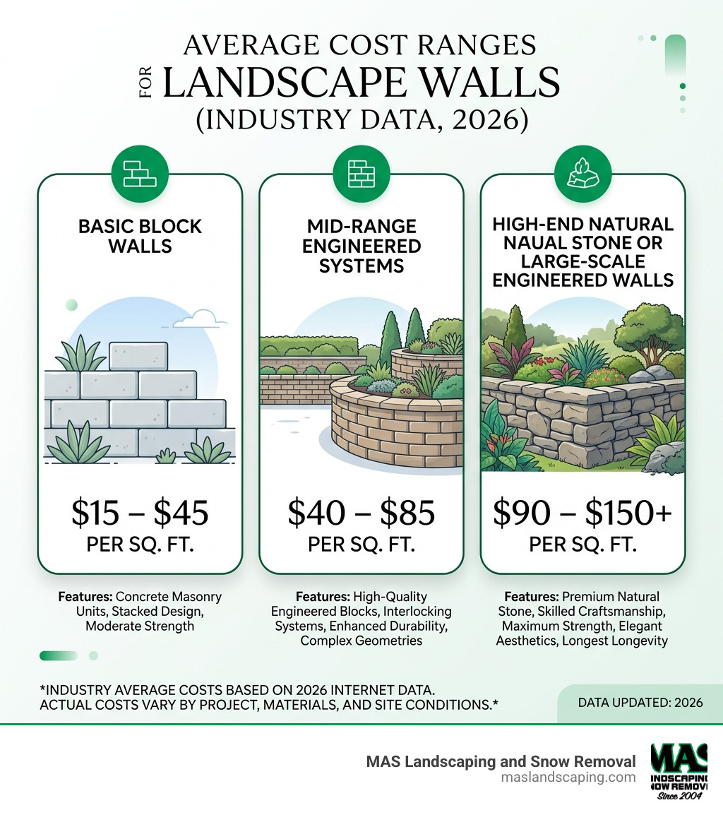 Stat showing average cost ranges for landscape walls - landscape walls infographic 